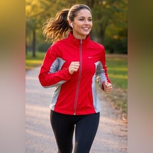 Nike Dri-Fit Red and Gray Track Running Jacket Size Medium